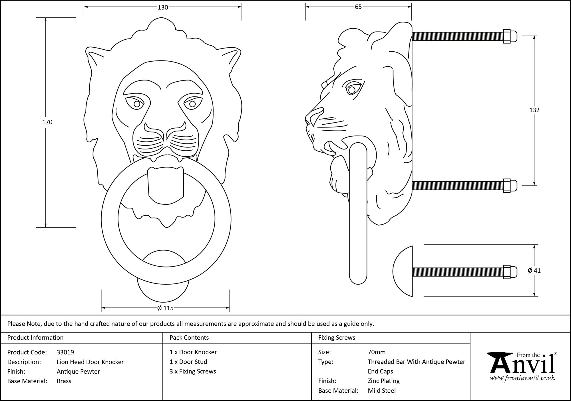 finish Lion's Head Door Knocker | From The Anvil