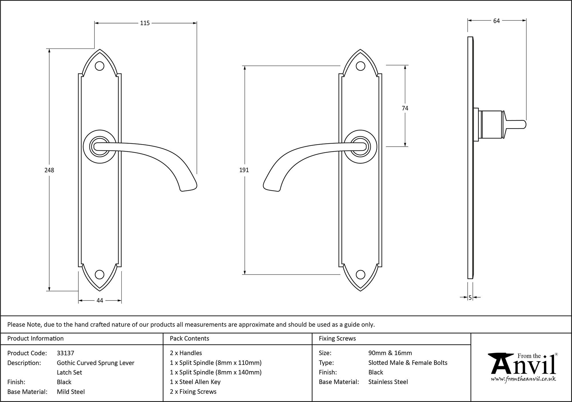 finish Gothic Curved Sprung Lever Latch Set | From The Anvil