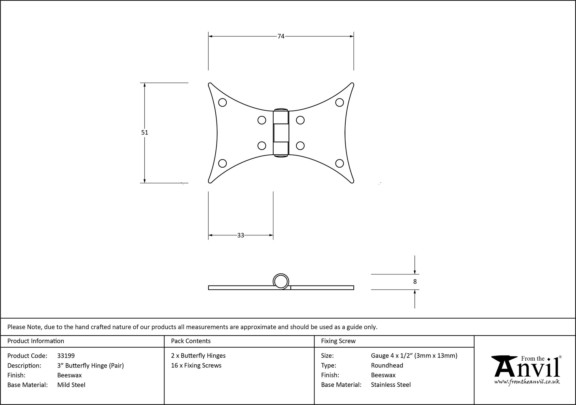 finish Butterfly Hinge (pair) | From The Anvil