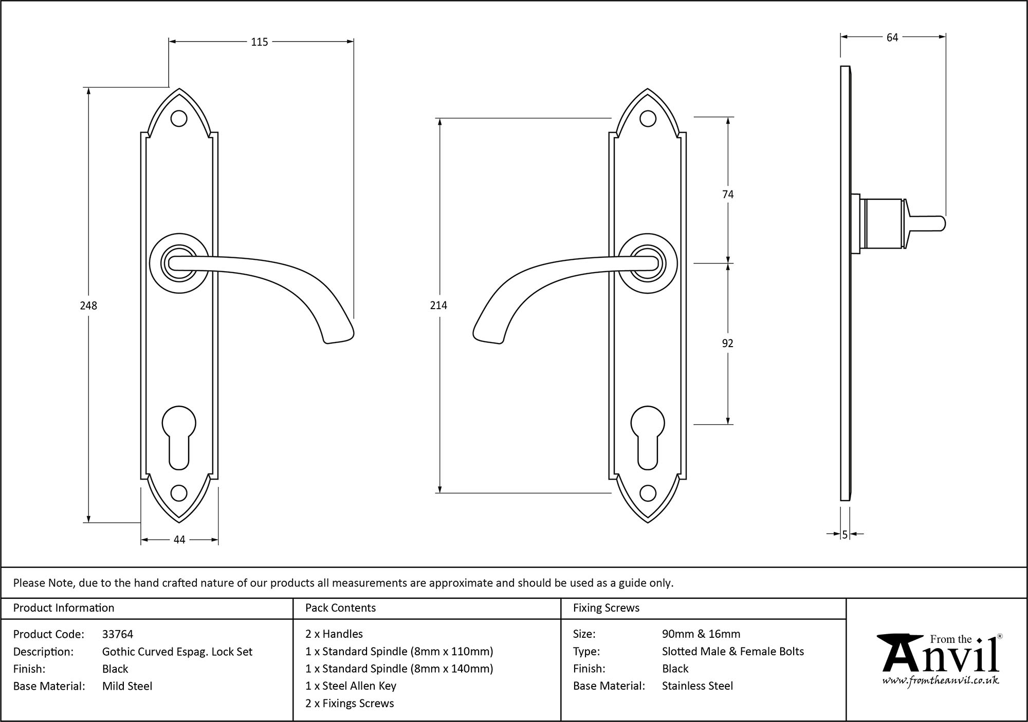 finish Gothic Curved Lever Espag. Lock Set | From The Anvil