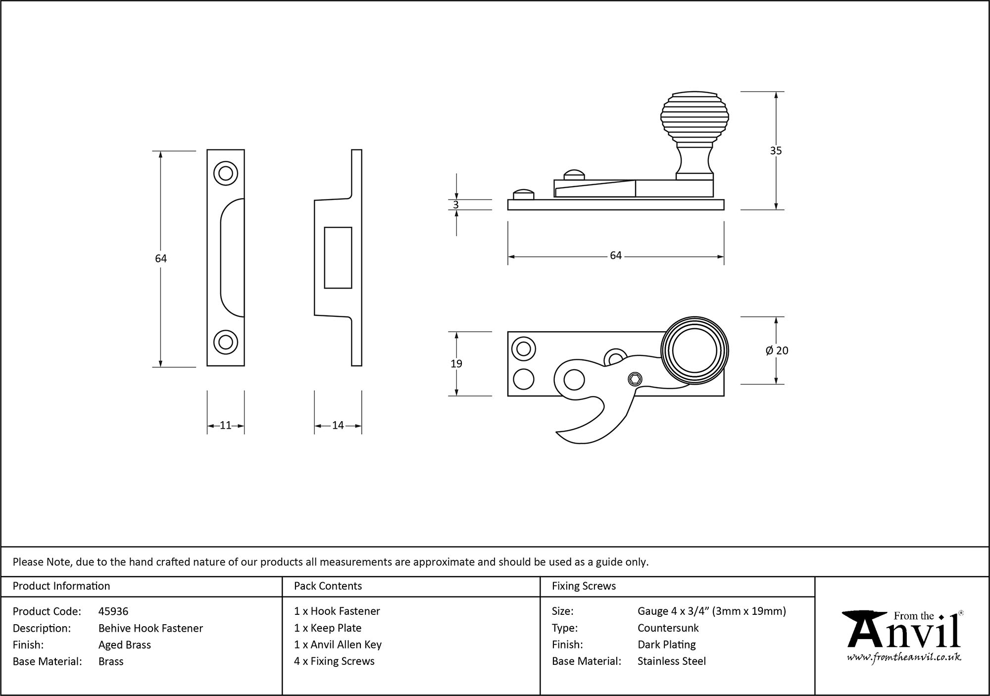 finish Beehive Sash Hook Fastener | From The Anvil