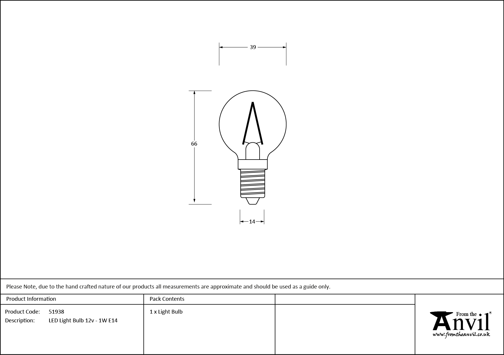 finish LED Light Bulb 12v - 1W E14 | From The Anvil