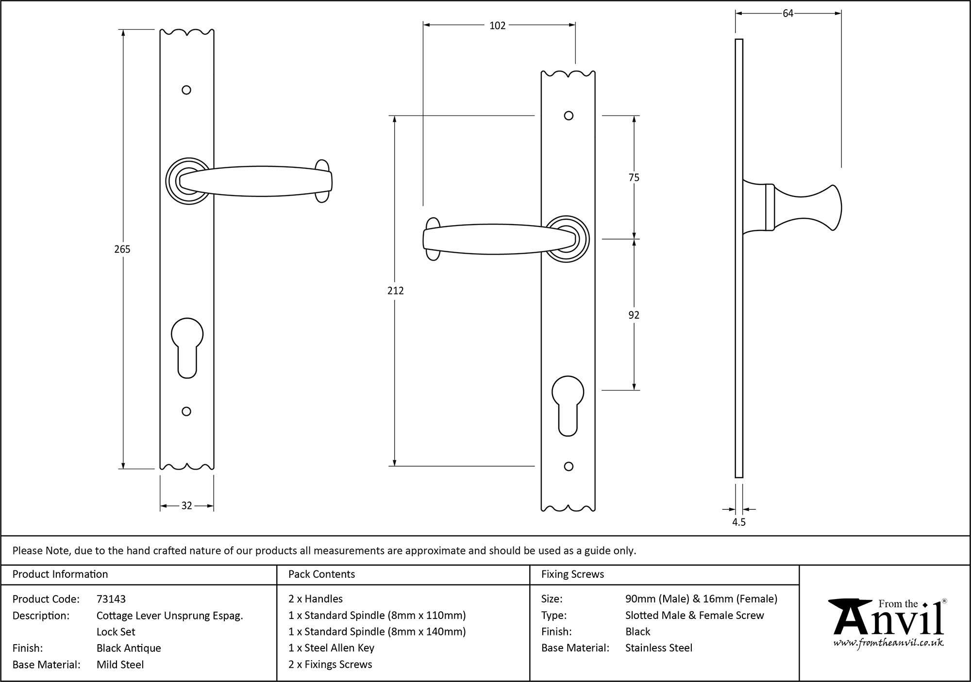 finish Cottage Lever Espag. Lock Set | From The Anvil