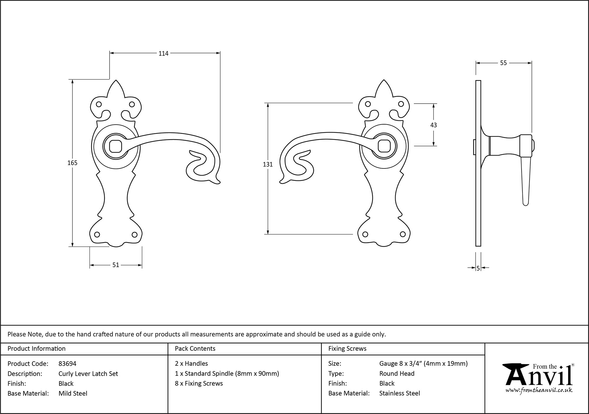 finish Curly Lever Latch Set | From The Anvil